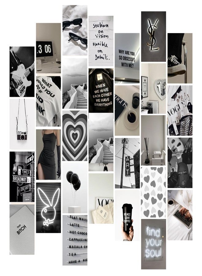 Kitty Cat® - Black & White Aesthetic Wall Collage Kit for Room Decor | Set of 50 Aesthetic Posters | 300 GSM Water Resistant Paper | Size 4x6 Inch | Unframed | Comes With Double Sided Tape (50) - Image 1