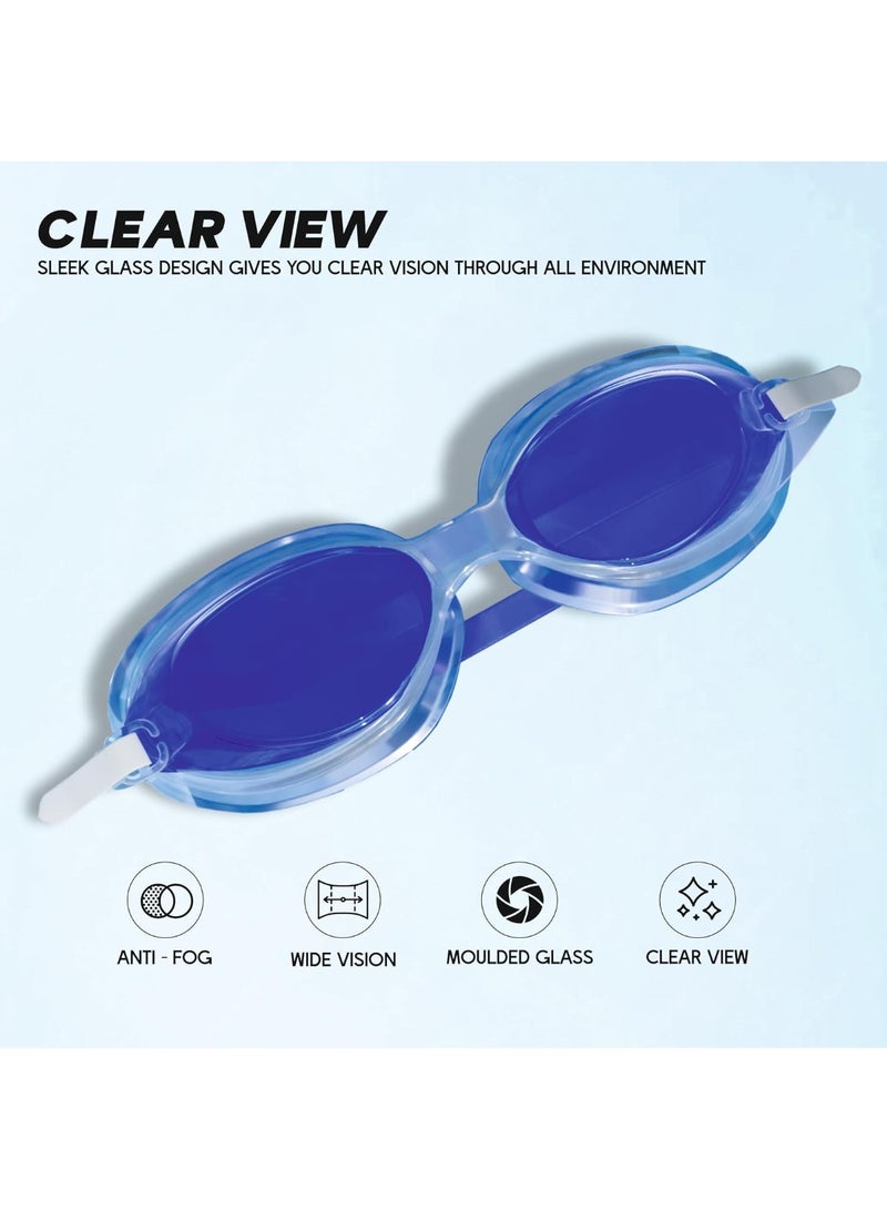 KONEX Anti-Fog UV Protection Swimming Goggles for Men, Women | Wide-Angle Vision with Silicone Comfort & Adjustable Strap | Perfect for Adults & Children (Blue) - Image 3
