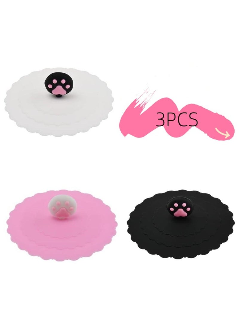 Generic - Cat Paw Handle Cup Lid, Silicone Cute Cat Claw Suction Mug Cover, Reusable Circle Food Bowl Cap with Three-layer Lace Trim for Coffee Tea Beverage Hot Cold Drink Cup - Image 1