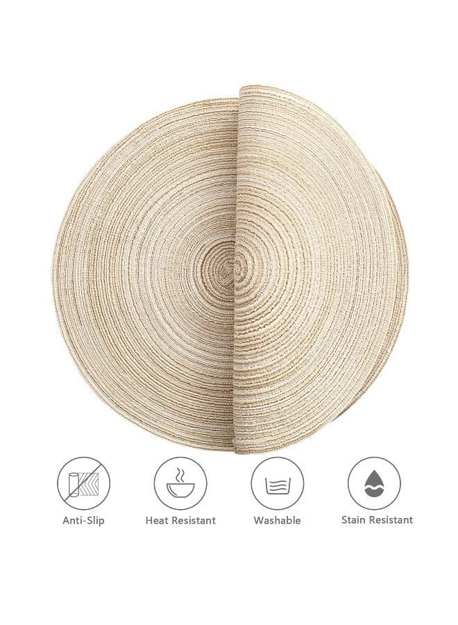 مجموعة من 2 حصائر دائرية بيج 38 سم من القطن، عازلة للحرارة، خيوط قطنية فاخرة، سهلة الصيانة، نسيج واضح، مضفرة للحفلات، المطبخ، غرفة الطعام - Image 4