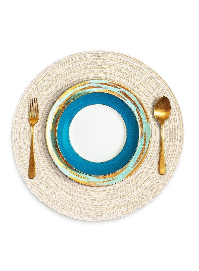 مجموعة من 2 حصائر دائرية بيج 38 سم من القطن، عازلة للحرارة، خيوط قطنية فاخرة، سهلة الصيانة، نسيج واضح، مضفرة للحفلات، المطبخ، غرفة الطعام - Image 3