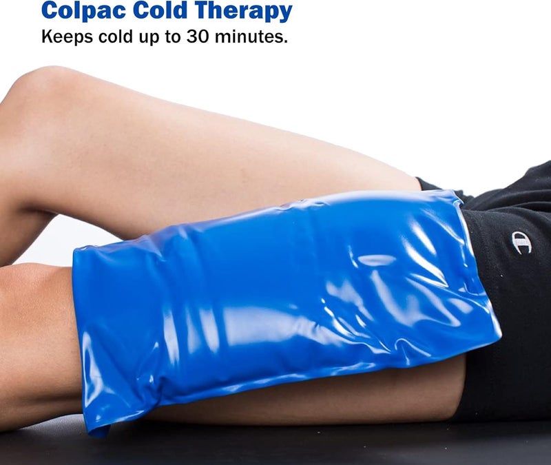 Chattanooga ColPac Reusable Gel Ice Pack for Knee Arm Elbow Shoulder Back  Aches Swelling Bruises Sprains Inflammation Half Size 2 Pack Bundle Blue Vinyl with a Lumintrail Bag - Image 2