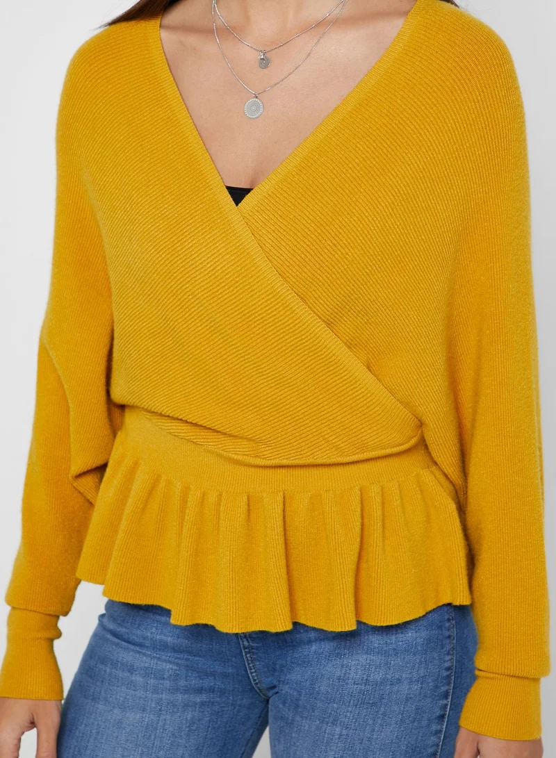 ELLA Wrap Front Peplum Sweater