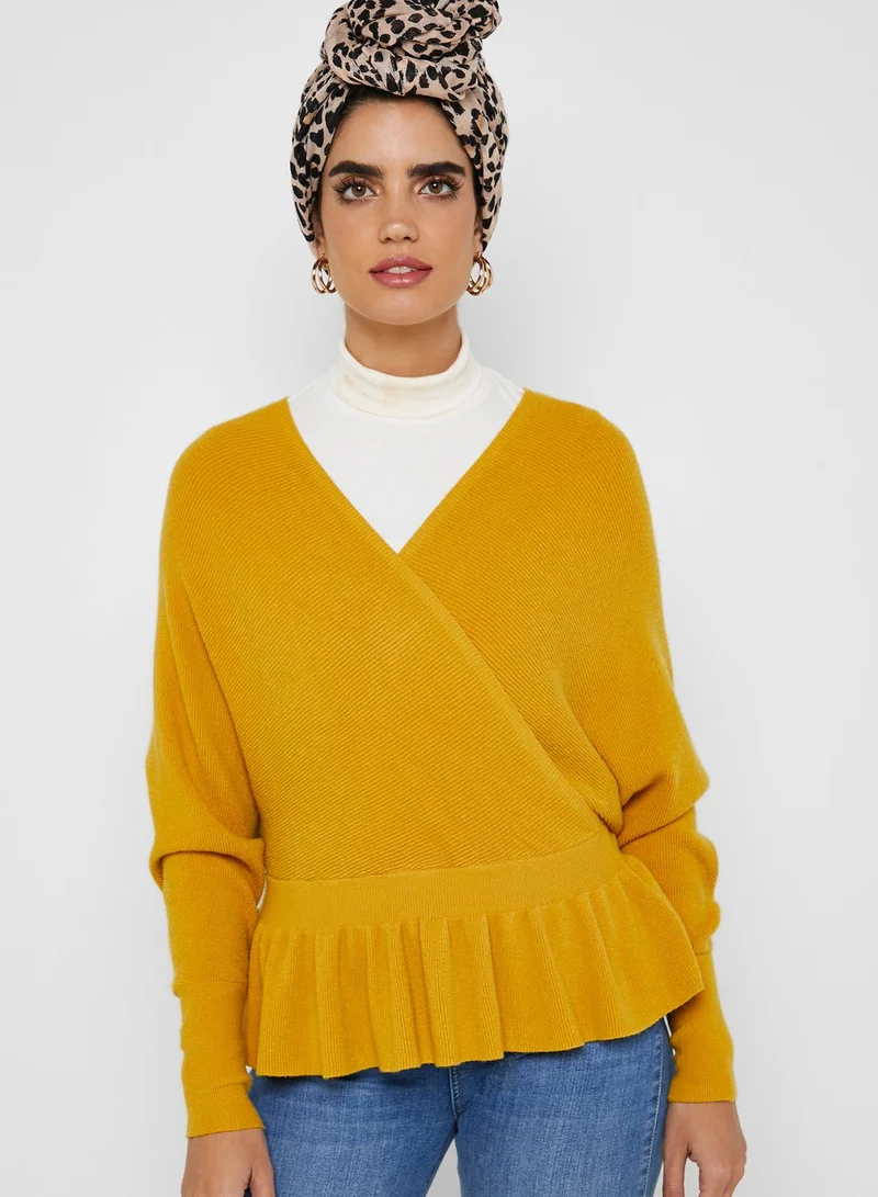 ELLA Wrap Front Peplum Sweater
