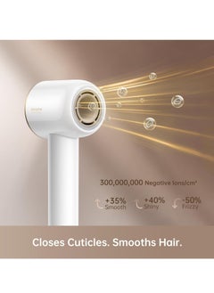 Dreame Glory Hair Dryer, 1600W Fast Drying, Negative Ionic Blow Dryer, 110,000 RPM High-Speed Brushless Motor, Lightweight, Low Noise Thermo-Control Hairdryer for Travel with Nozzle (White)