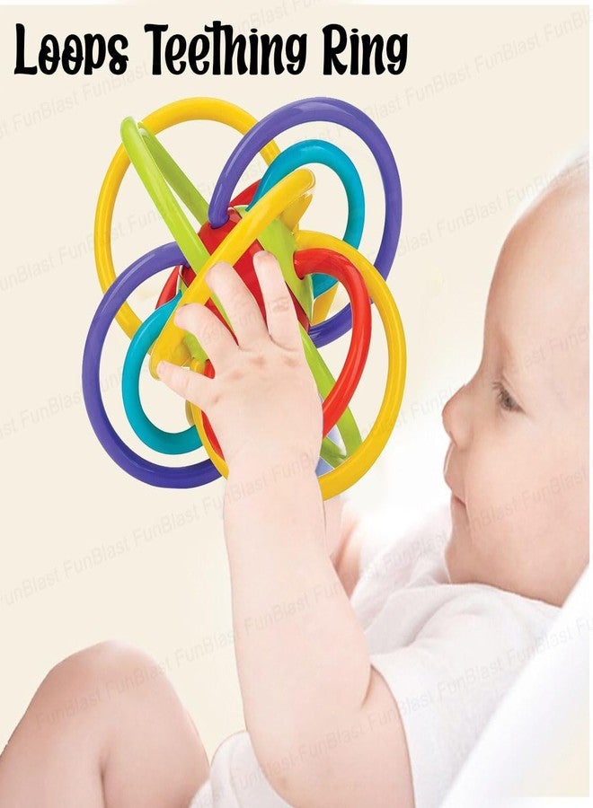 FunBlast Loops Teething Ring Teether Rings With Rattle Sound Toys For New Born Baby, Silicone Rings Loop Teether For Baby, Infant Teething Ring Toys (Multicolor) - Image 2