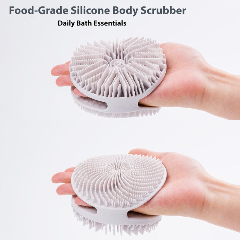 MtBoi 2 Pack Silicone Exfoliating Body Scrubber, Silicone Body Brush, Soft Silicone Loofah for Sensitive Skin, Shower Head Massager, Easy to Clean, Lathers Well(Gray&Green) - Image 2
