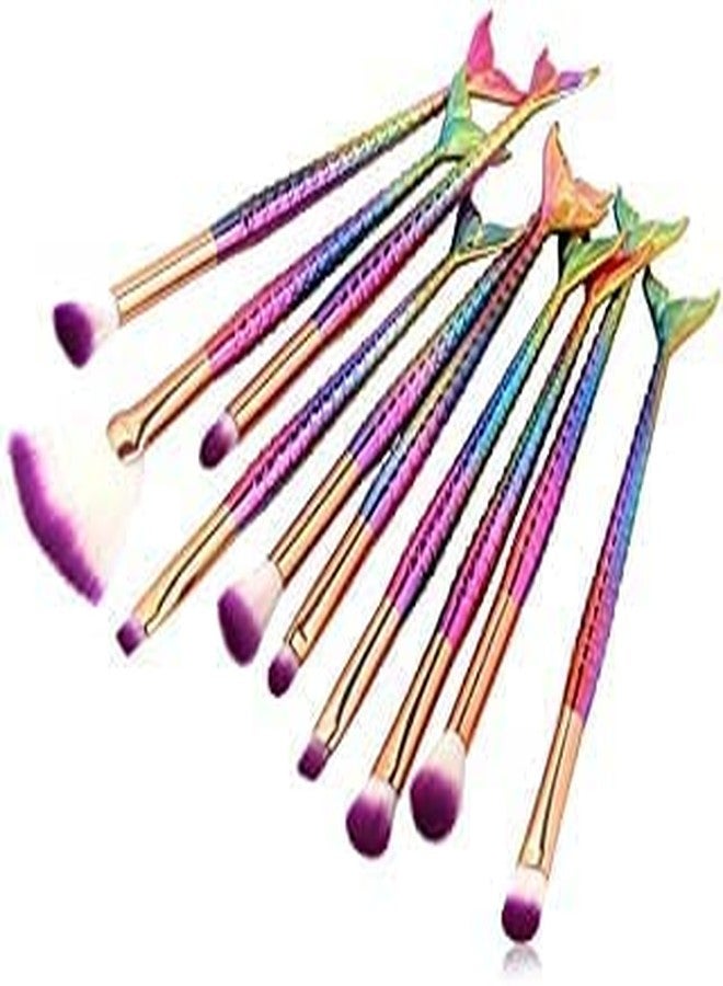 HEYOL New Mermaid Makeup Brush Set Professional Eye Makeup Brushes For Eyeshadow Concealer Eyeliner Brow Blending Brush Tool, fish shape(10 Pcs) - Image 1