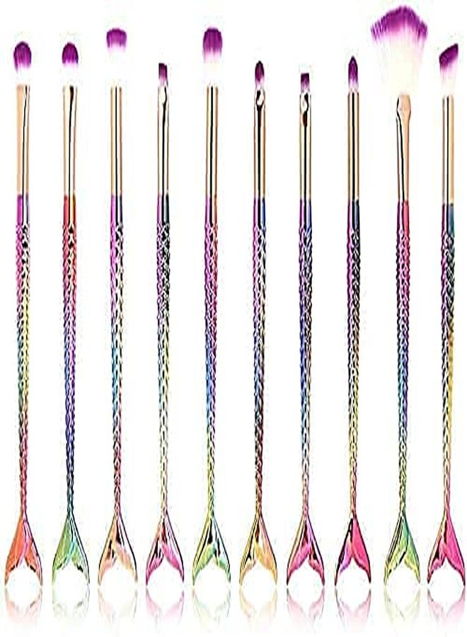 HEYOL New Mermaid Makeup Brush Set Professional Eye Makeup Brushes For Eyeshadow Concealer Eyeliner Brow Blending Brush Tool, fish shape(10 Pcs) - Image 2