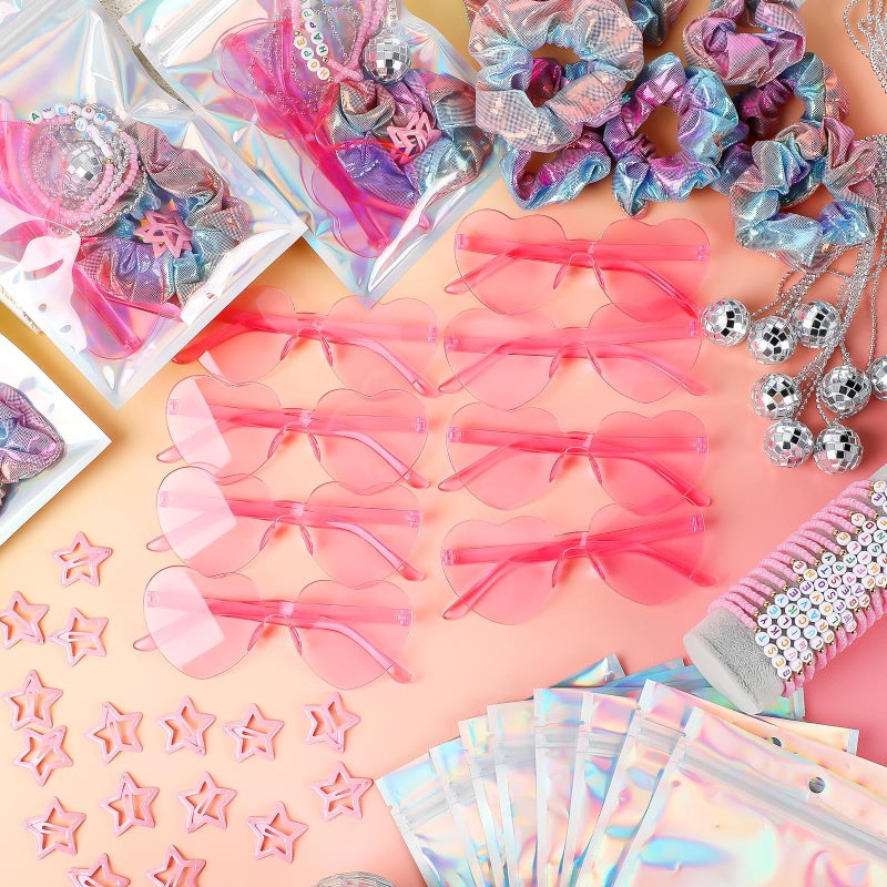 Landical 96 Pcs/ 12 Sets Kpop Party Favors Popular Singer Gifts Friendship Bracelets Scrunchies Heart Sunglasses Disco Ball Necklaces Hair Clips Bags for Y2k Kpop Fans Women Birthday(Pink) - Image 3