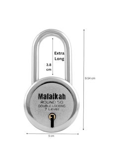 MALAIKAH Malaikah Round 50 mm Padlock Long Shackle Double Locking 7 Lever with 3 Keys Ideal for Gate Shutter and Shop Ideal for Gate Shutter and Shop Made in Aligarh India Pack of 3  - Image 2