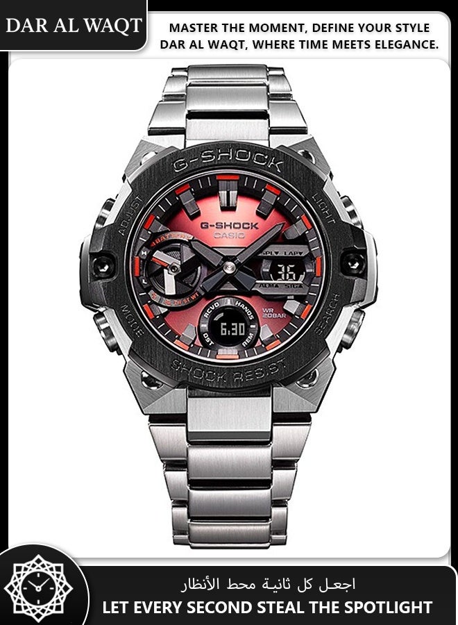 Casio G-STEEL GST-B400AD-1A4 Ultra-Slim Carbon Core Watch - 12.9mm Thin, Bluetooth Solar, Red Vapor Dial, Black IP Bezel - Image 4