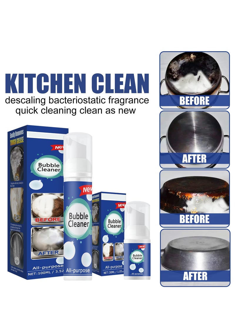 SYOSI Bubble Cleaner, 3Pcs Foaming Heavy Oil Stain Cleaner, 100ml Bottled All Purpose Bubble Cleaner Kitchen Deep Cleaning Spray, Grime Remover Bubble Spray for Range Hood, Oven, Pots, Grill, Sink - Image 2