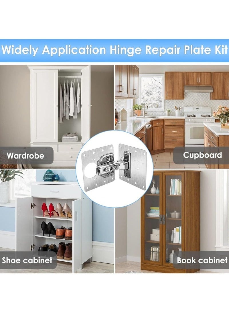 Hihonor 12PCS Cabinet Hinge Repair Plate, Stainless Steel Hinge Repair Brackets Kit with Fixing Screws, Cabinet Hinge Repair Plate for Kitchen Cupboard Door - Image 2
