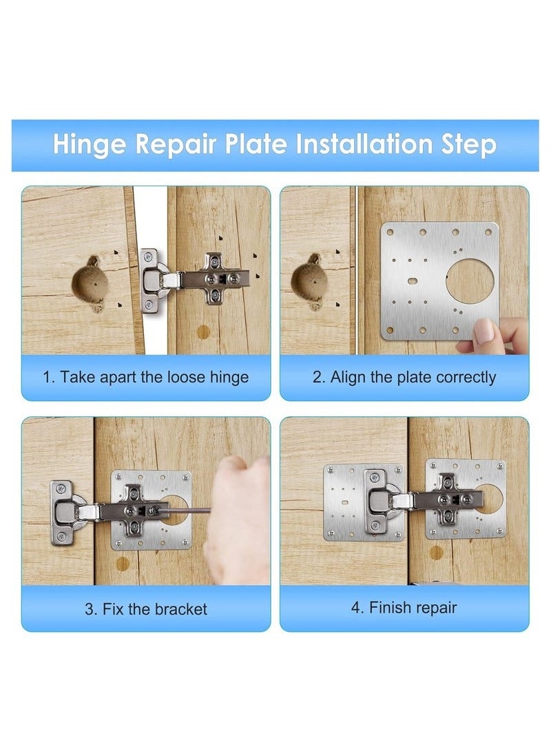 Hihonor 12PCS Cabinet Hinge Repair Plate, Stainless Steel Hinge Repair Brackets Kit with Fixing Screws, Cabinet Hinge Repair Plate for Kitchen Cupboard Door - Image 3