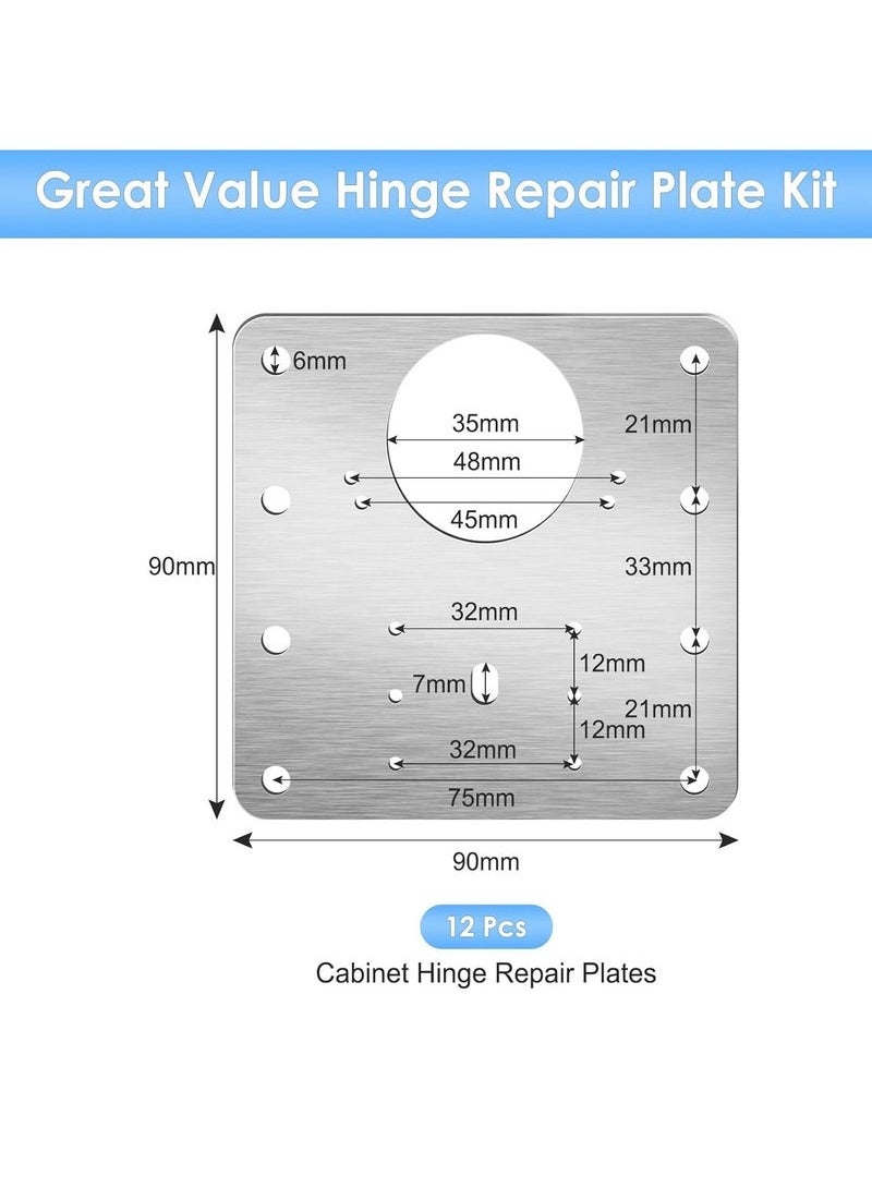 Hihonor 12PCS Cabinet Hinge Repair Plate, Stainless Steel Hinge Repair Brackets Kit with Fixing Screws, Cabinet Hinge Repair Plate for Kitchen Cupboard Door - Image 5