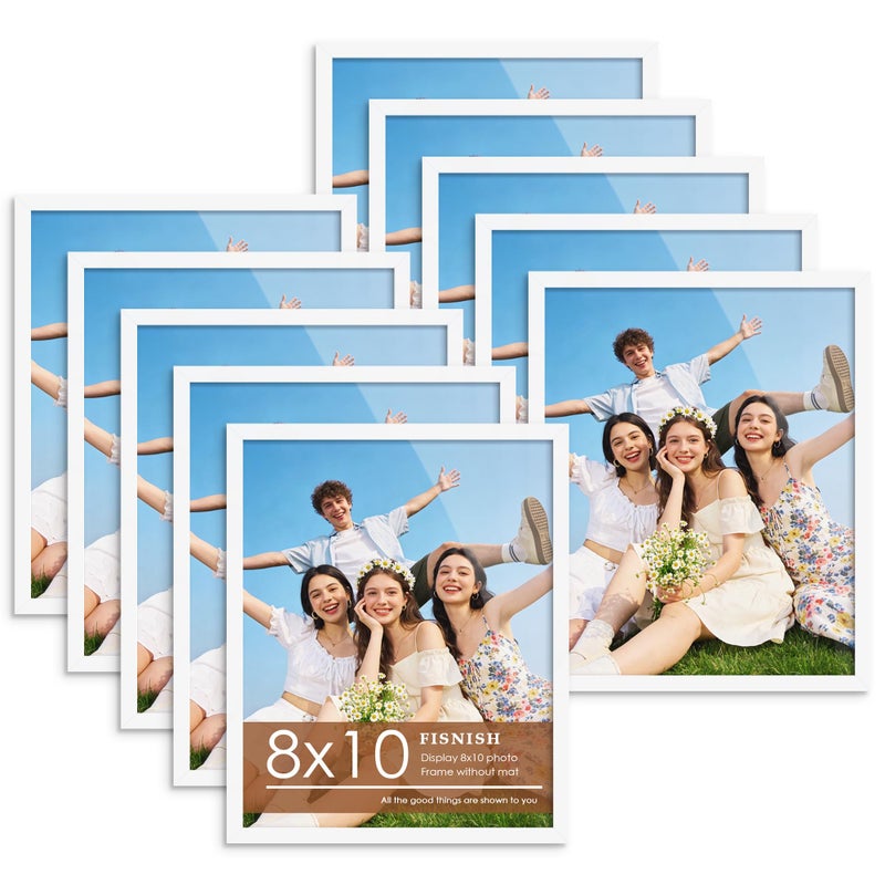 Fisnish 8x10 Picture Frame Set of 10, White Frames 8x10 for Tabletop Display, Horizontal or Vertical Wall Mounting - Image 1