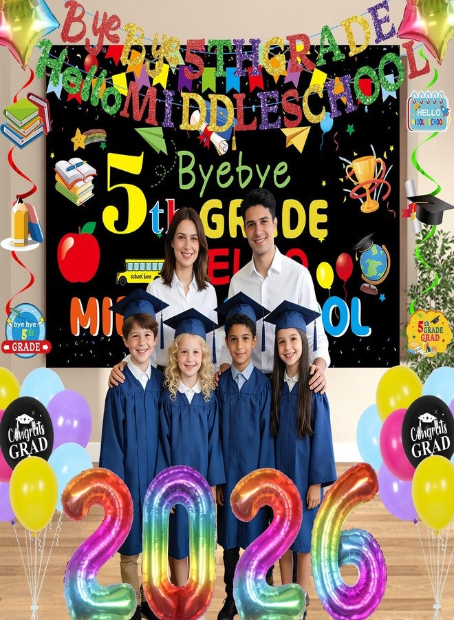 Purtarly 5th Grade Graduation Decorations 2026, Fifth Grade Graduation Banner, Byebye 5th Grade Hello Middle School, 5 Grade Graduation Banner Balloons, 2026 Grad Balloon Elementary Graduation Party Decor - Image 2