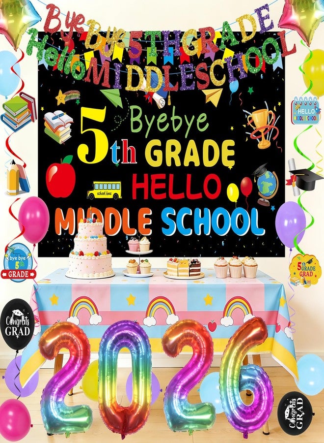 Purtarly 5th Grade Graduation Decorations 2026, Fifth Grade Graduation Banner, Byebye 5th Grade Hello Middle School, 5 Grade Graduation Banner Balloons, 2026 Grad Balloon Elementary Graduation Party Decor - Image 4
