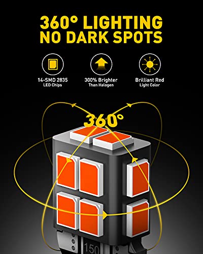 AUXITO مصباح LED AUXITO 194 أحمر 168 2825 W5W T10 ويدج بديل لمصابيح السيارة الداخلية، خريطة، باب، ضوء ترحيبي، ضوء لوحة الترخيص، عبوة من 10 قطع - Image 2