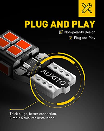 AUXITO مصباح LED AUXITO 194 أحمر 168 2825 W5W T10 ويدج بديل لمصابيح السيارة الداخلية، خريطة، باب، ضوء ترحيبي، ضوء لوحة الترخيص، عبوة من 10 قطع - Image 4