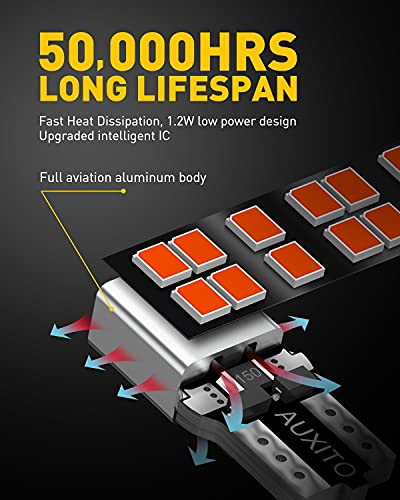 AUXITO مصباح LED AUXITO 194 أحمر 168 2825 W5W T10 ويدج بديل لمصابيح السيارة الداخلية، خريطة، باب، ضوء ترحيبي، ضوء لوحة الترخيص، عبوة من 10 قطع - Image 5