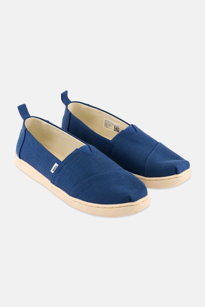 TOMS Kid Boy Tencel Slip On Casual Shoes, Blue/White - Image 1