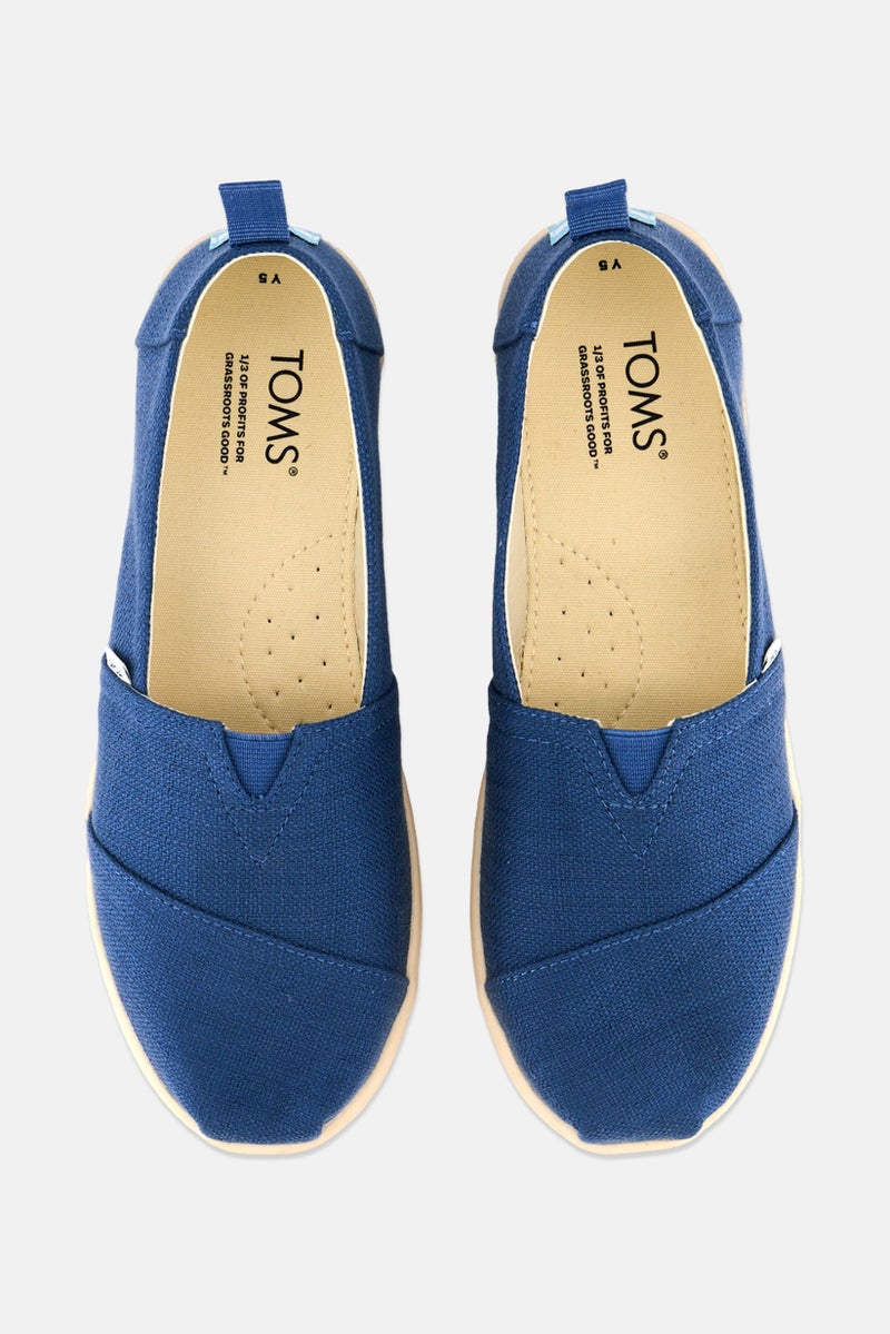 TOMS Kid Boy Tencel Slip On Casual Shoes, Blue/White - Image 2