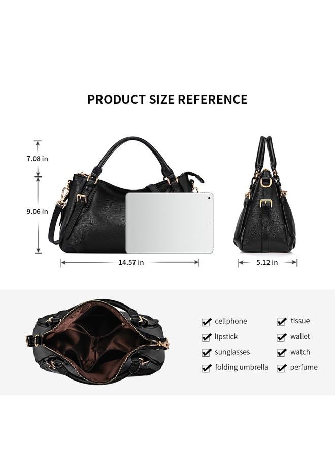 Kattee Women's Genuine Leather Hobo Shoulder Bag Black - Image 4