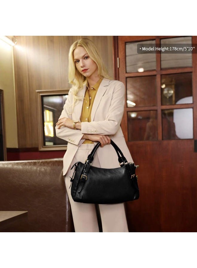 Kattee Women's Genuine Leather Hobo Shoulder Bag Black - Image 2
