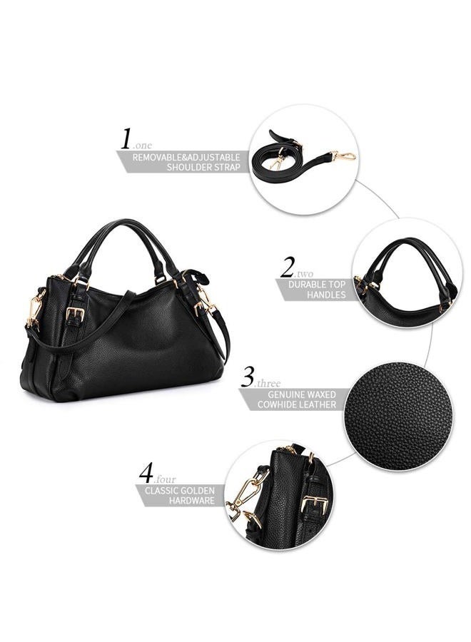 Kattee Women's Genuine Leather Hobo Shoulder Bag Black - Image 5