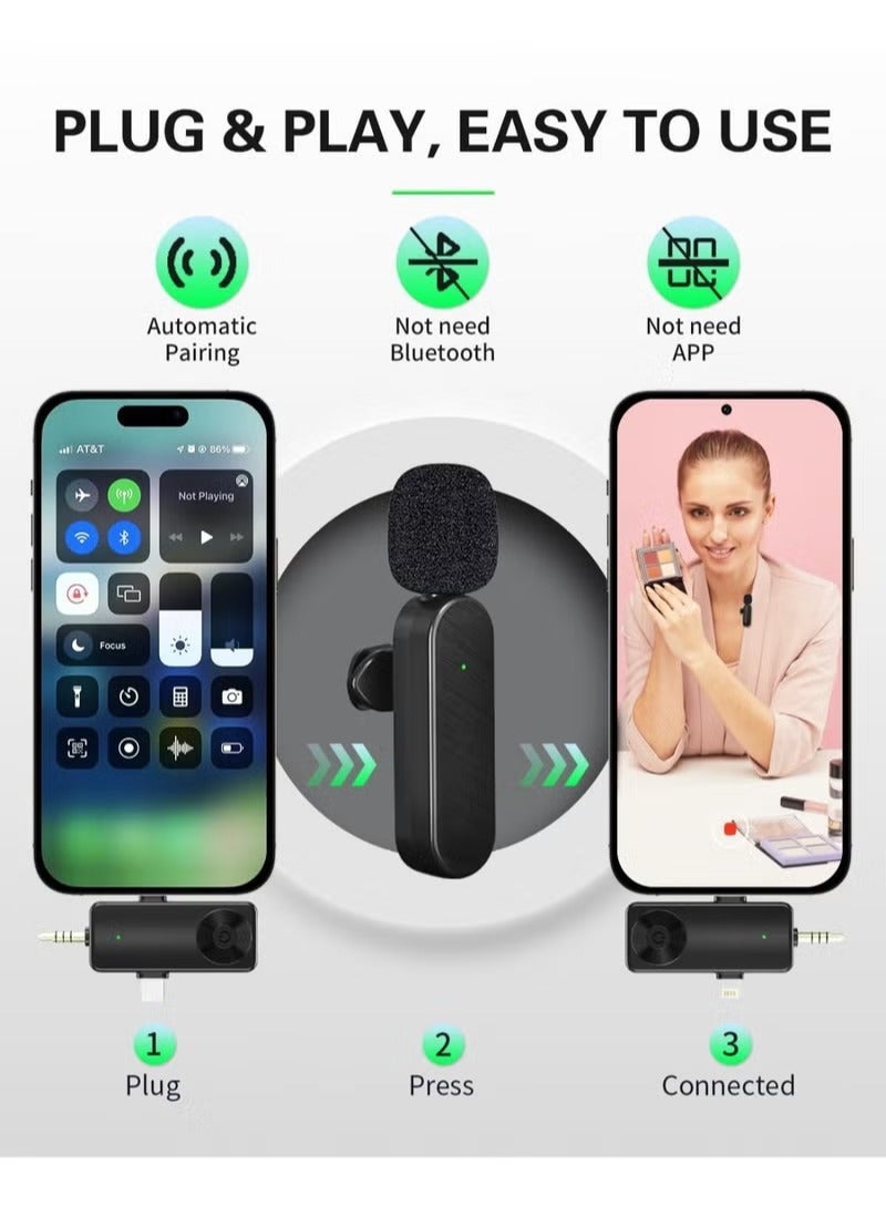 كرونايتي ميكروفون صغير للآيفون والأندرويد والكاميرا والآيباد (USB-C)، ميكروفون لافالير لاسلكي احترافي 4 في 1 للتسجيل والبث المباشر ويوتيوب وفيسبوك وتيك توك والفلوغ (قطعتان) - Image 3