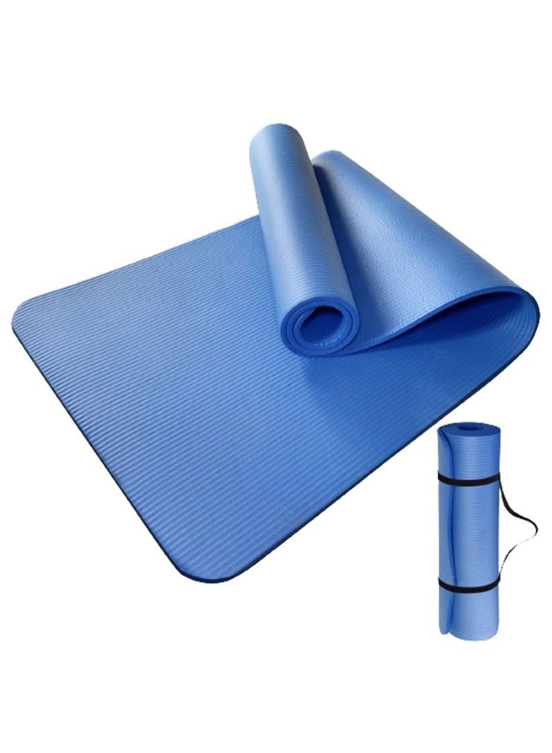 10mm Thick Blue Yoga Mat with Strap Non-Slip Exercise Mat for Home Fitness Pilates Yoga Training - Image 1