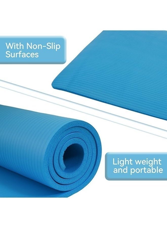 10mm Thick Blue Yoga Mat with Strap Non-Slip Exercise Mat for Home Fitness Pilates Yoga Training - Image 5
