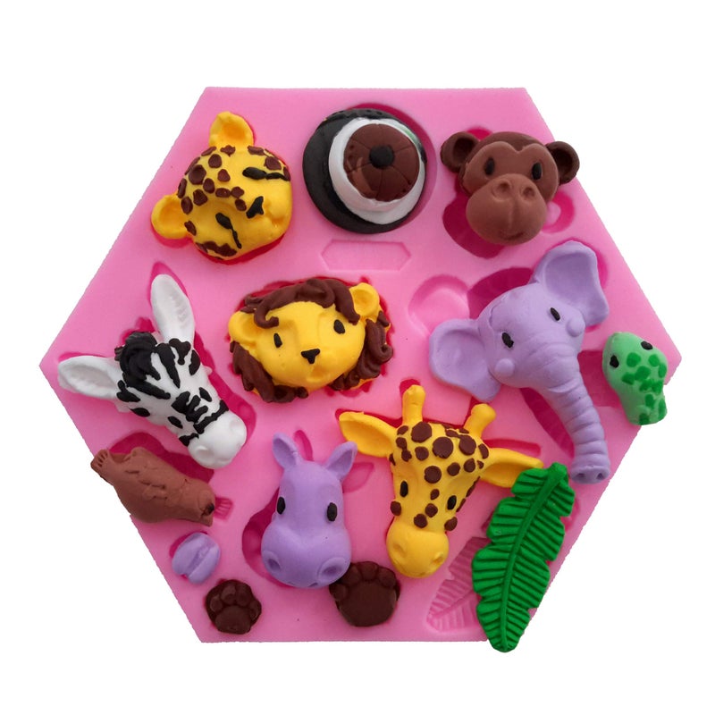 Fewo Forest Animals Fondant Cake Decorating Molds Zoo Animals Silicone Mold for Chocolate Candy Gum Paste Clay Sugar Craft Cupcake Topper Supplies (Elephant Lion Giraffe Monkey Zebra Hippo) - Image 3