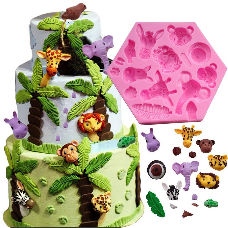 Fewo Forest Animals Fondant Cake Decorating Molds Zoo Animals Silicone Mold for Chocolate Candy Gum Paste Clay Sugar Craft Cupcake Topper Supplies (Elephant Lion Giraffe Monkey Zebra Hippo) - Image 1