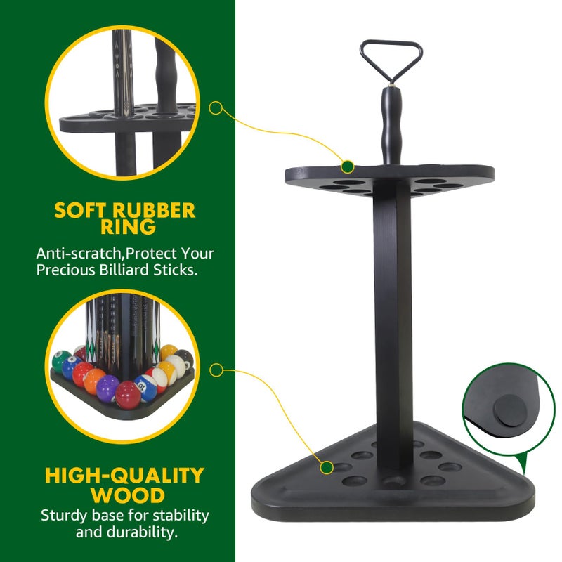 JAYOBGO Pool Stick Holder Billiards Cue Rack, Pool Cue Floor Stand Holds 9 Billiard Sticks & Billiards Accessories, Wood Triangle Billiard Stick Stand Cue Rack Only - Image 4