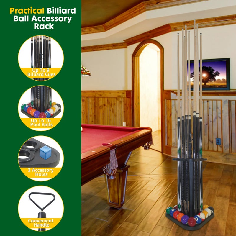 JAYOBGO Pool Stick Holder Billiards Cue Rack, Pool Cue Floor Stand Holds 9 Billiard Sticks & Billiards Accessories, Wood Triangle Billiard Stick Stand Cue Rack Only - Image 3