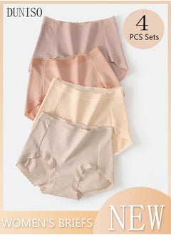 4PC Women's Briefs Ladies Girl's High-waist Cotton Underwear High Stretch Panties Soft Underpants Underwear Full Coverage Panties Multicolor