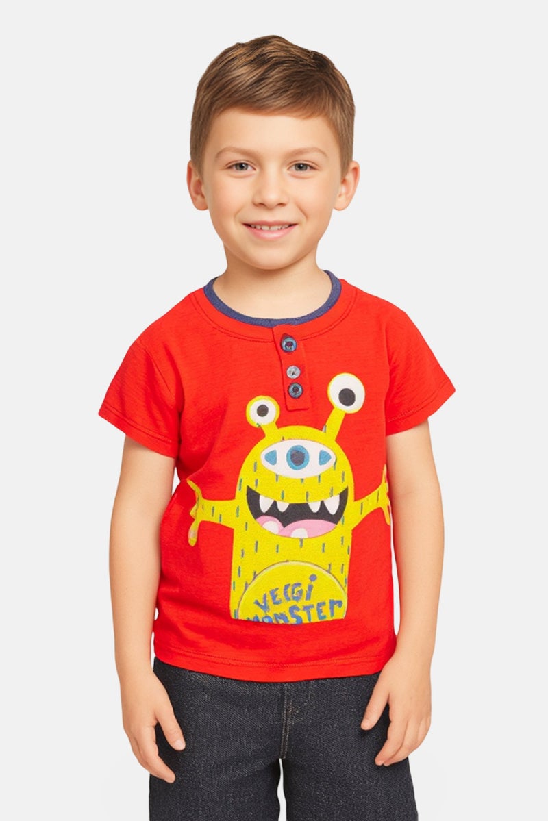 Hamleys Toddlers Boy Crew Neck Short Sleeve Embroidered T-Shirt, Multicolor - Image 1