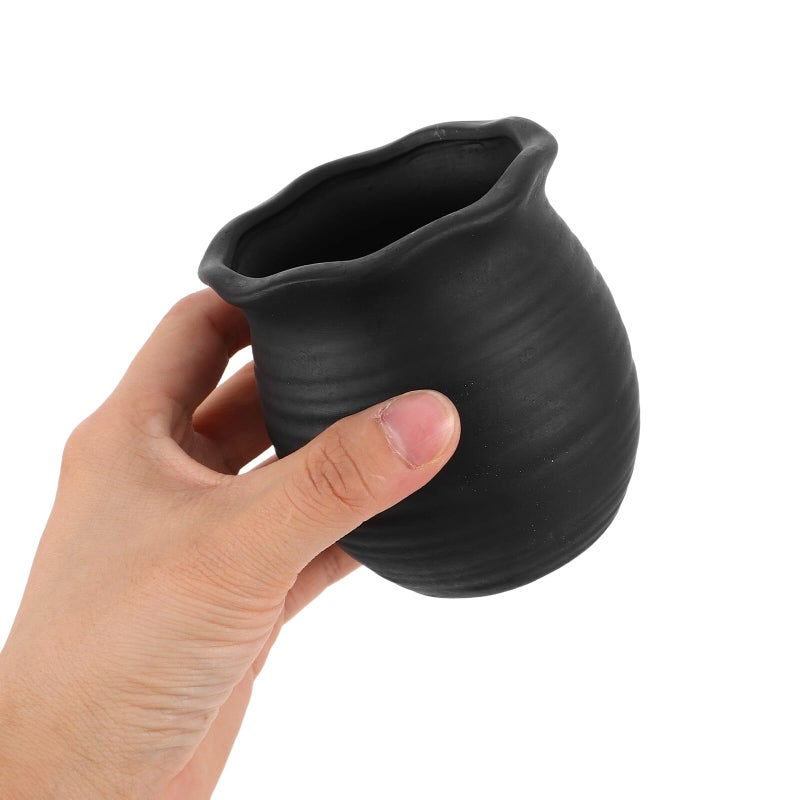 Black Mini Ceramic Succulent Planter Pots Set Of 2 With Wavy Rim - Image 5
