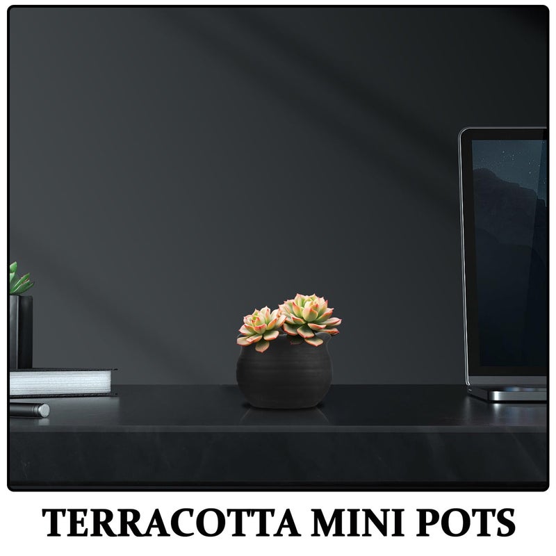 Black Mini Ceramic Succulent Planter Pots Set Of 2 With Wavy Rim - Image 4