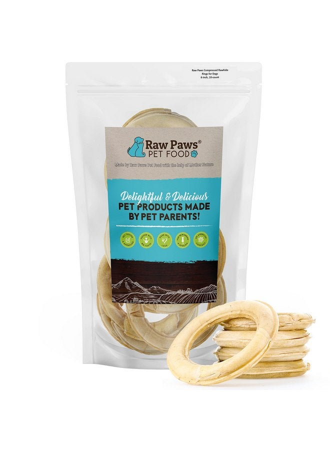 Raw Paws 6-inch Compressed Rawhide Rings for Dogs, 10-Count - Packed in The USA - Rawhide Ring for Dogs - Digestible Rawhide Donuts - Natural Hide Dogs Chews - Natural Puppy Teething Rings - Image 1