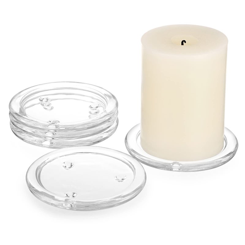 OwnMy 5PCS Clear Glass Candle Plates 3 Inch Pillar Candle Holders Glass Coasters Small Round Candle Base  Plates and Trays for Dining Wedding Table Centerpieces