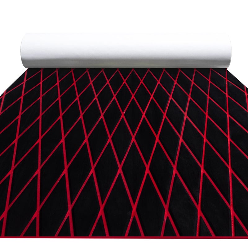 FOCEAN Boat Flooring EVA Foam Boat Decking Marine Mat NonSlip SelfAdhesive Flooring Sheet for Motorboat Kayak Surfboard Garden Swimming Pools 945x 472 Black with Red Lines
