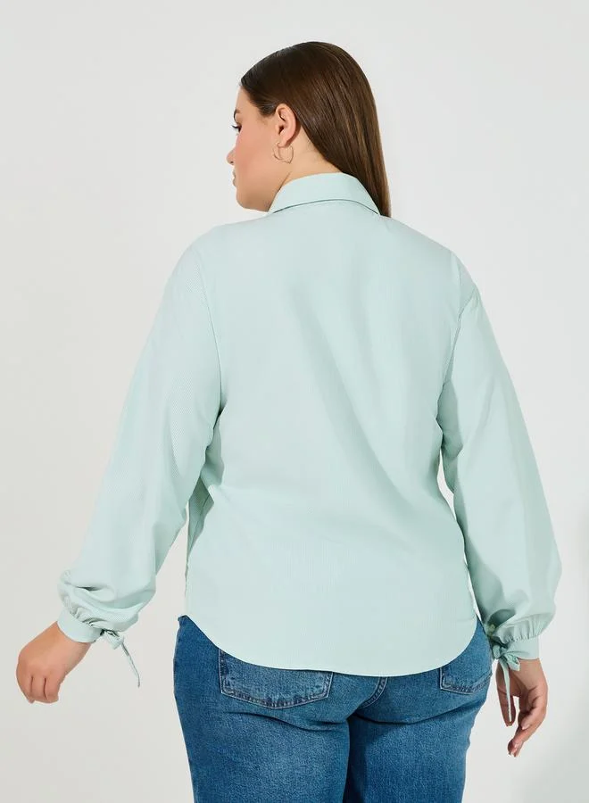 Styli Styli Plus Size Striped Relaxed Fit Shirt with Tie-Cuff Sleeves