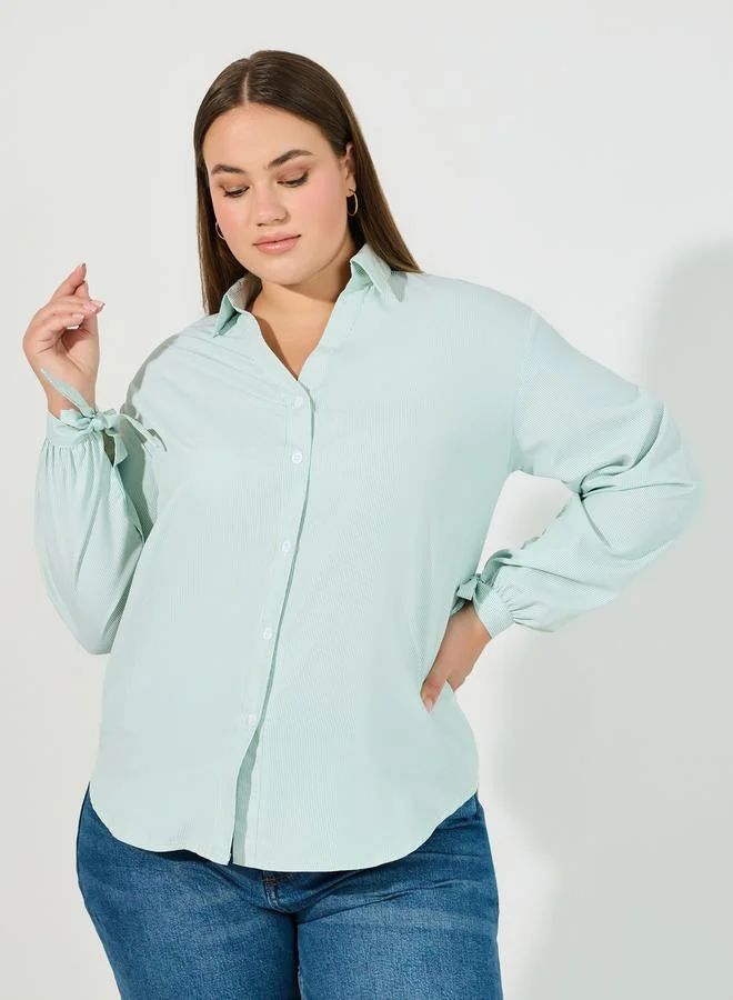 Styli Styli Plus Size Striped Relaxed Fit Shirt with Tie-Cuff Sleeves