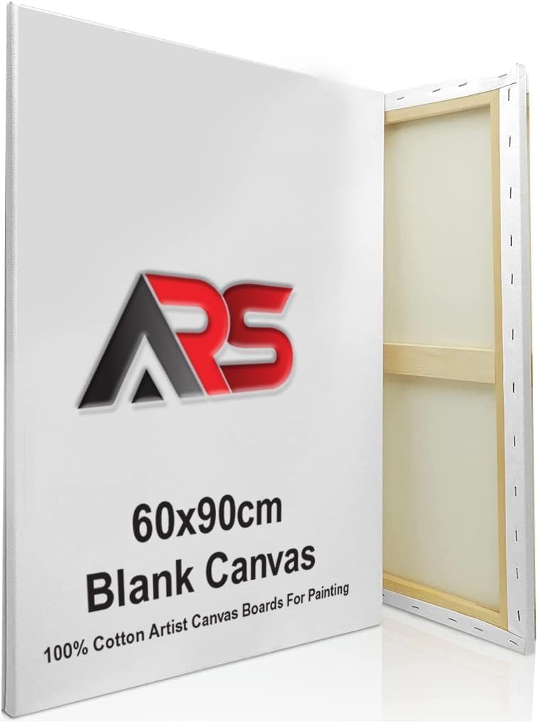 اي ار اس لوحة قماشية بيضاء فارغة من ARS، مقاس 60 سم × 90 سم، مصنوعة من القطن الخالص 100%، مناسبة للرسم، وصب الأكريليك، والألوان الزيتية، ووسائط الرسم الجافة والرطبة. - Image 1