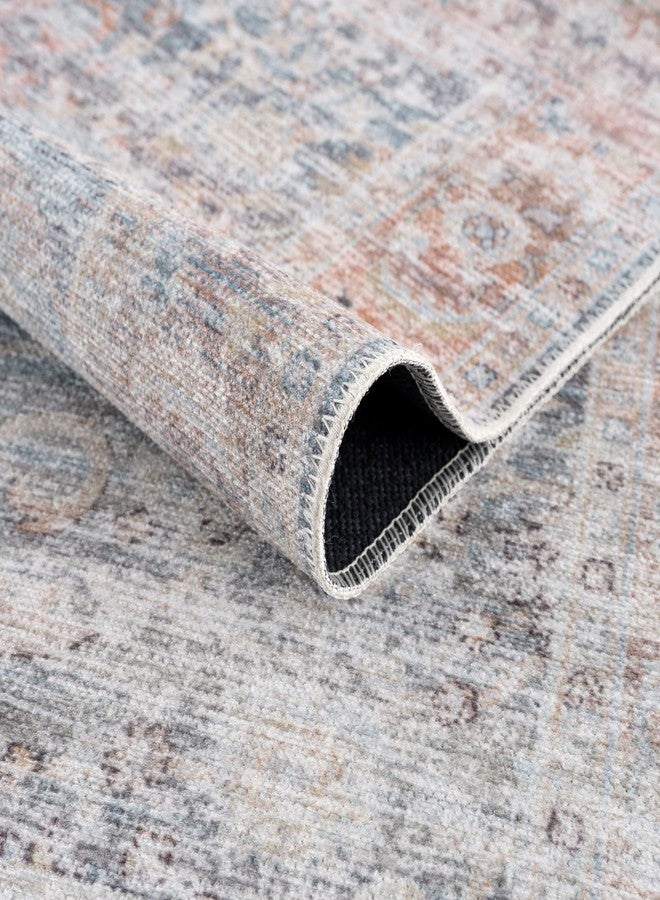 Bloom Rugs Caria Washable Non-Slip 4x6 Rug - Ocean Blue/Brick Traditional Area Rug for Living Room, Bedroom, Dining Room, and Kitchen - Exact Size: 4' x 6' - Image 5