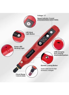 Verilux Verilux® Mini Drill Machine, Cordless Rotary Tool Kit, DIY Drilling Electric Tool Polishing Machine, Mini Drill Engraving Machine, 3.7V Grinder with 5 Variable Speed for Polishing Cleaning Engraving  - Image 3